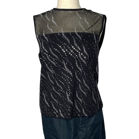 St John Santana Knit Sequin Sleeveless Blouse Black Silver NWT M $585 - Picture 12 of 15